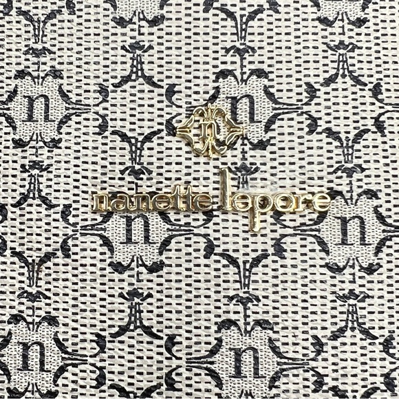 Nanette Lepore Gray Black Logo Print Zip Top Dome Satchel Crossbody Bag - Picture 10 of 13